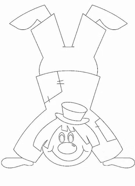 a black and white drawing of a clown doing a handstand with a top hat on .