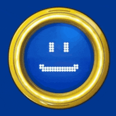 a blue and gold circle with a smiley face on it .