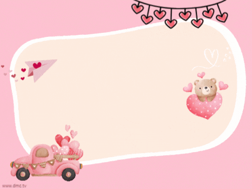 a happy valentine 's day greeting card with a pink truck and hearts
