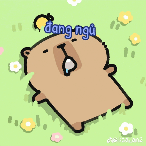 a drawing of a bear laying in the grass with the words " dang ngu " above him