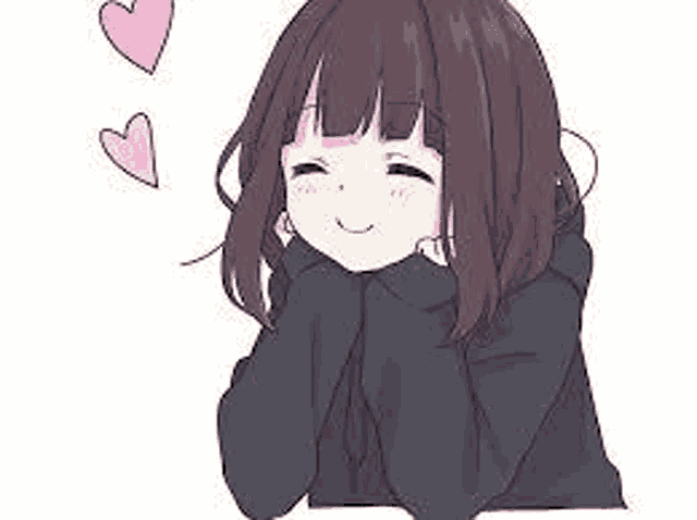 a little girl with hearts around her head is smiling and laying down .