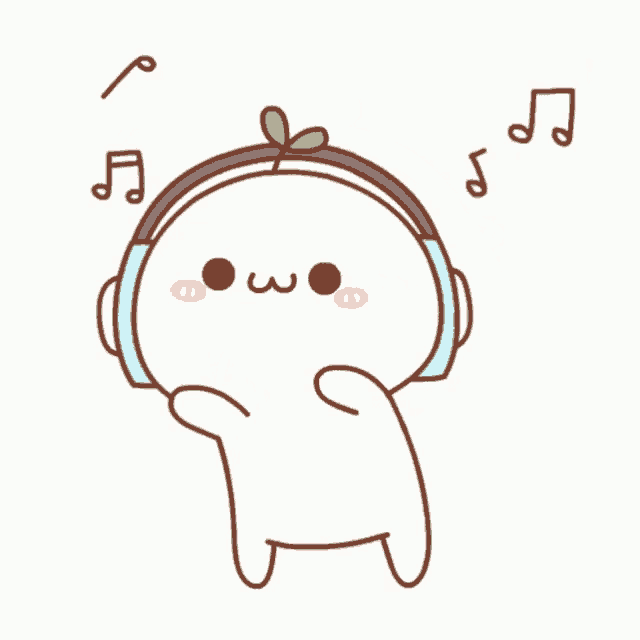 a cartoon character is wearing headphones and listening to music .