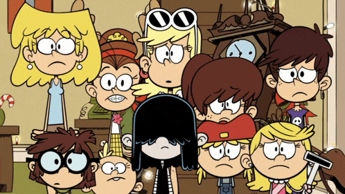 a group of cartoon characters including lucy from the loud house are standing together