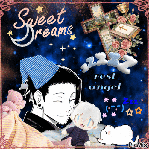 a poster that says sweet dreams rest angel and a cross
