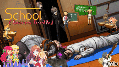 a poster for school bares teeth shows a man laying on the ground