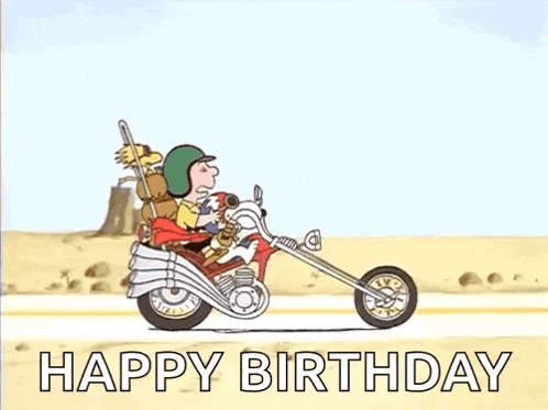 a cartoon of snoopy riding a motorcycle in the desert .