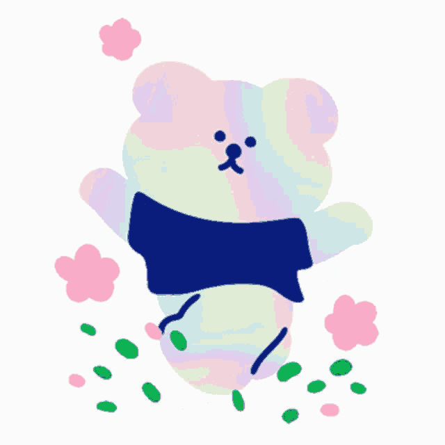 a drawing of a teddy bear wearing a blue shirt
