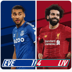 two soccer players one from everton and one from liverpool are shown on a poster