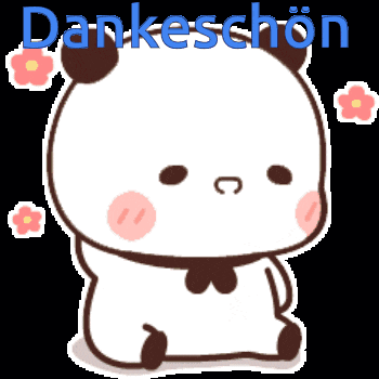 a cartoon panda bear is sitting next to flowers and the word dankeschon