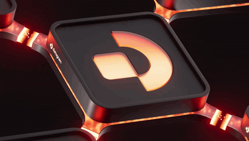 a black square with a red glowing letter g on it