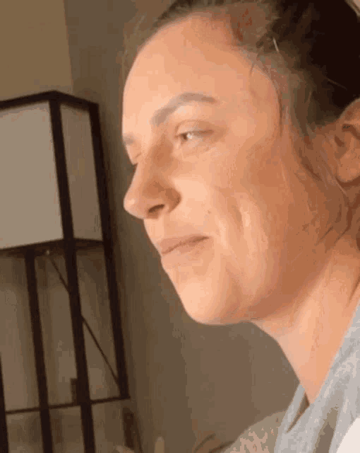 a close up of a woman 's face without makeup