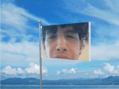 a flag with a man 's face on it