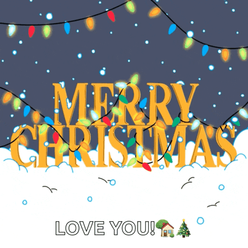 a merry christmas greeting card with a house and a tree