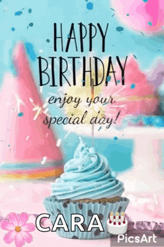 a birthday card with a cupcake and the words `` happy birthday enjoy your special day ''