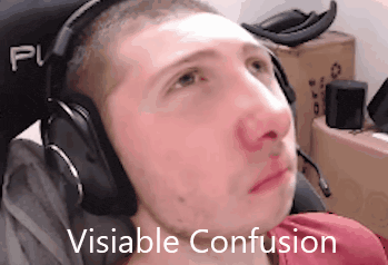 a man wearing headphones has visible confusion written on the bottom of his face