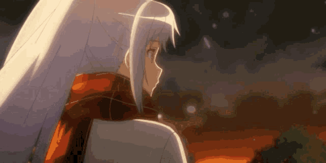 a girl with white hair and a scarf around her neck