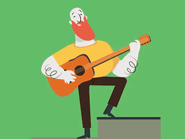 a man with a beard is playing an acoustic guitar .