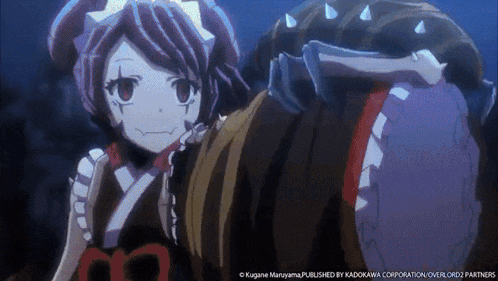a girl in a maid outfit is standing next to a man in armor