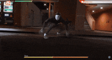 a video game is being played and a person is being attacked by another person with the word tough on the bottom of the screen