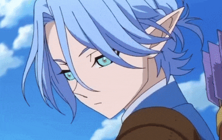 a close up of a person with blue hair and blue eyes