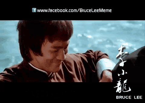 a picture of bruce lee with the website www.facebook.com/bruceleememe on the bottom