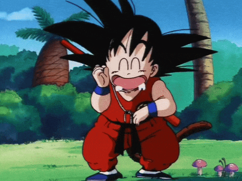 a cartoon character named goku is wearing a red outfit