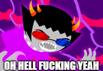 a cartoon character is wearing 3d glasses and says " oh hell fucking yeah "