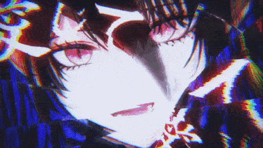 a close up of a person 's face with a rainbow background