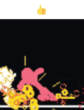 a thumbs up icon is above a cartoon drawing