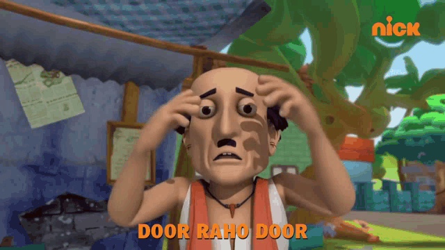a cartoon of a man with a nick logo behind him
