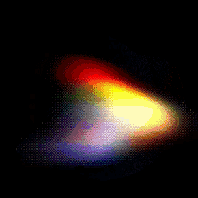a computer generated image of a rainbow colored light in the dark
