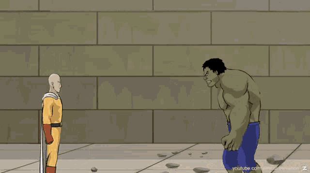 hulk and one punch man are standing next to each other