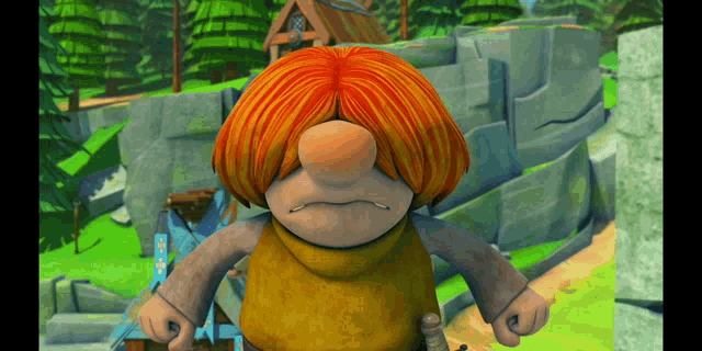 a cartoon character with red hair has a big nose