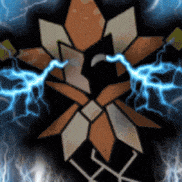 a stained glass design with a bird and lightning coming out of it