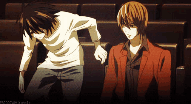 a couple of anime characters are standing next to each other and the bottom right corner of the screen says tumblr