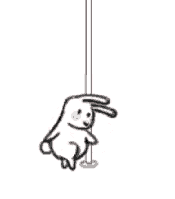 a rabbit is hanging from a pole and looking down .