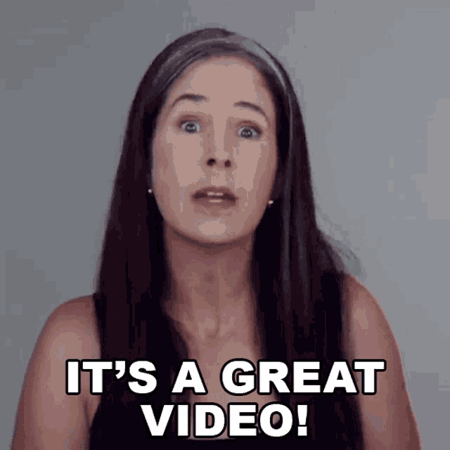 a woman with long hair is saying `` it 's a great video '' .