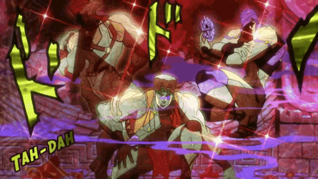 a cartoon scene with the words tah-dah on the bottom left