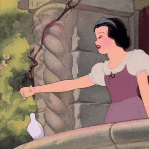 a cartoon of snow white reaching out to a bird