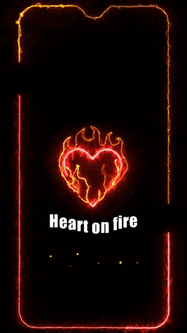 a phone screen with a heart on fire and the words heart on fire below it