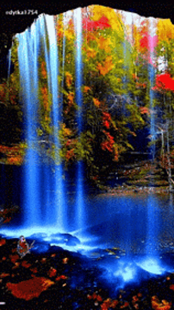 a picture of a waterfall with the number 1714 on the bottom right