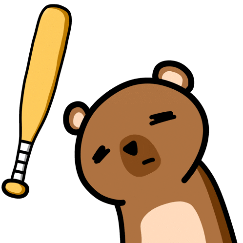 a cartoon of a bear holding a baseball bat up