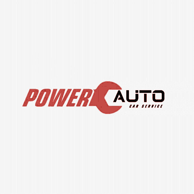 a logo for power auto car service with a wrench in the middle