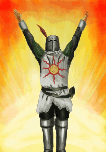 a painting of a knight with a sun on his chest
