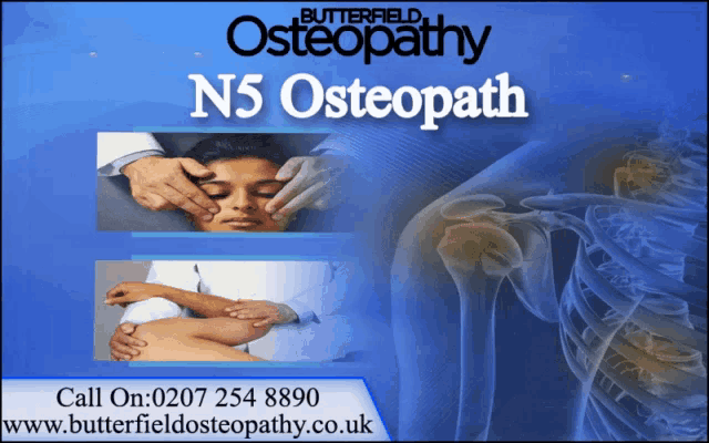 an advertisement for butterfield osteopathy shows a woman getting a massage