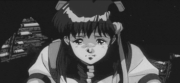 a black and white drawing of a girl in a space suit looking at the camera .
