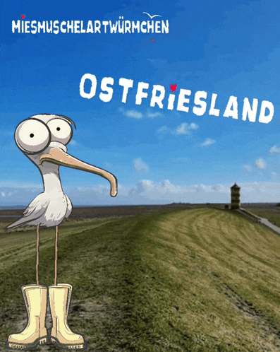 a cartoon of a seagull standing in a field with the words ostfriesland written above it