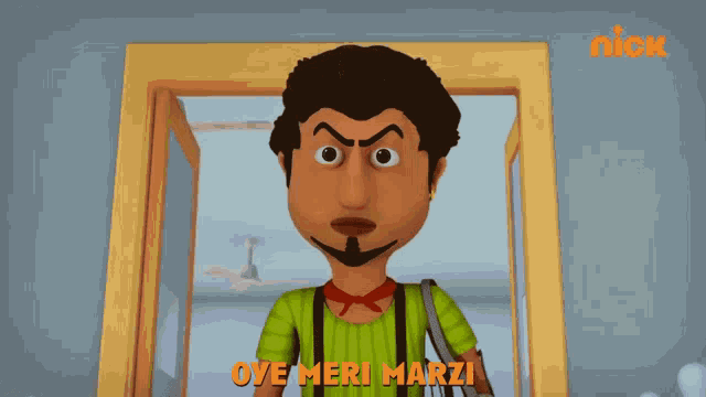 a cartoon of a man with the words oye meri marzi written above him
