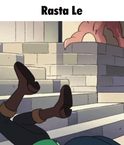 a cartoon character is laying on a set of stairs with the words rasta le above them