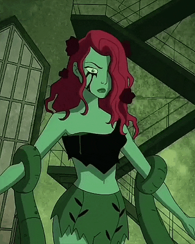 poison ivy is a cartoon character with red hair and green skin